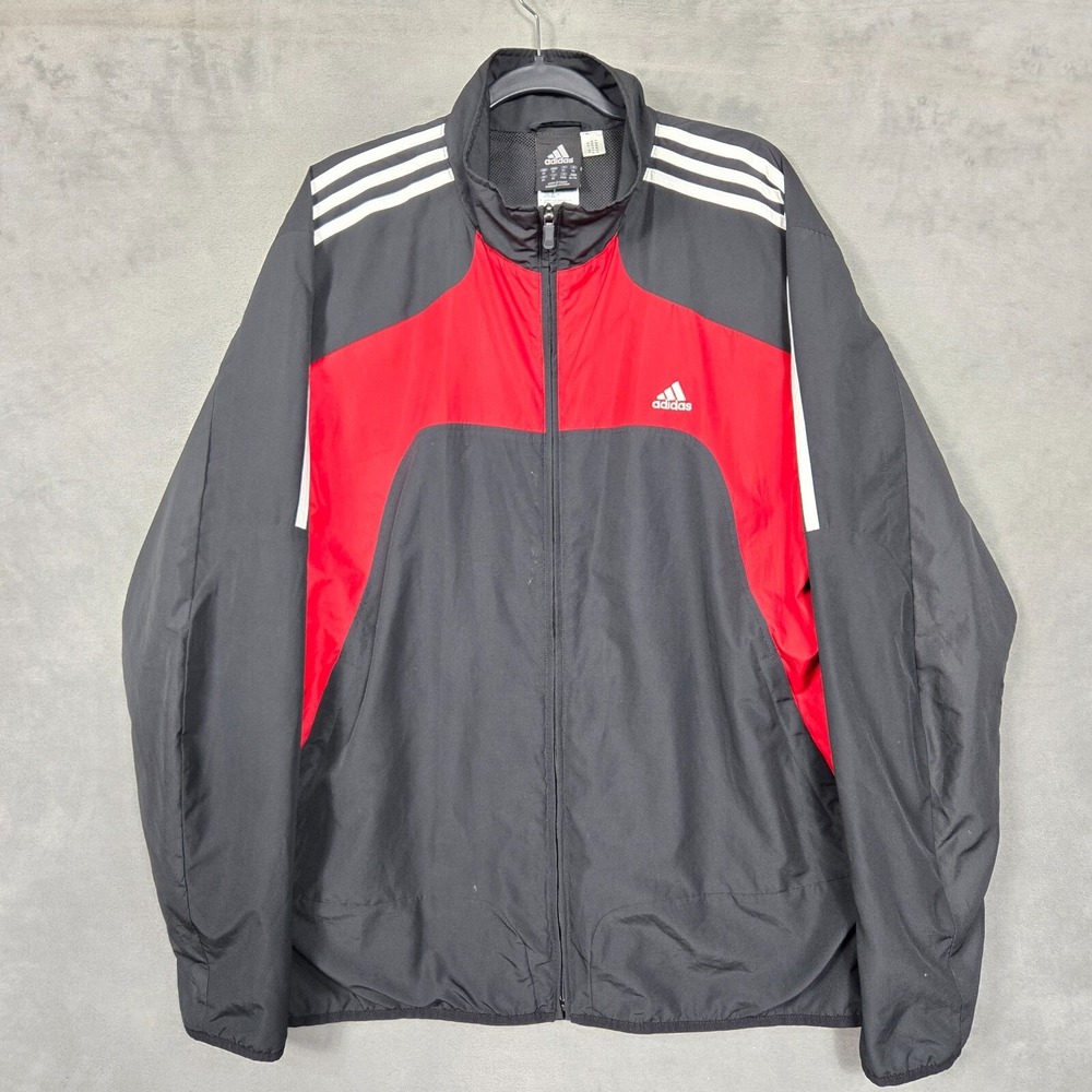Adidas Windbreaker Jacket Mens XL Black red Mesh Lined Track‎ L/S Full Zip